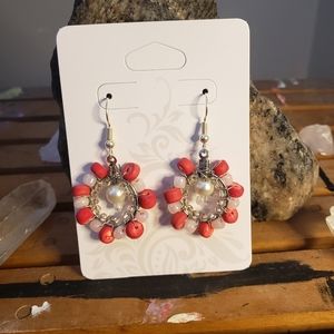 Handmade red and white earrings